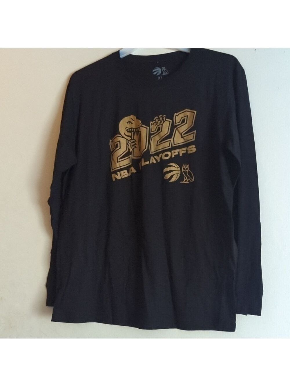 OVO Drake X Raptors 2022 Playoffs Official T Shirt Long Sleeve Black Gold - Picture 4 of 6